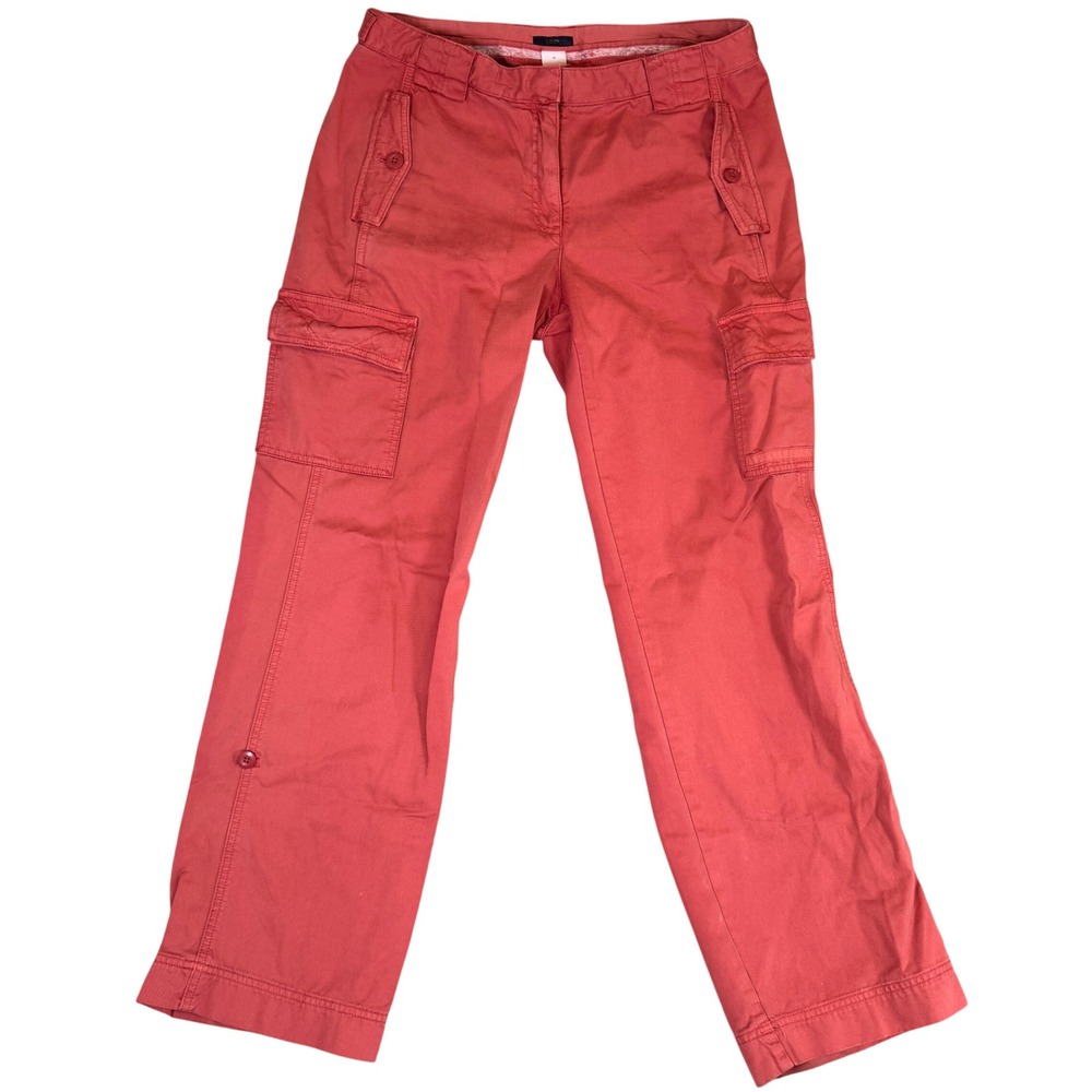 J.Crew Womens Red Cotton Twill Cargo Pants Size 10 Straight Leg Utility Pockets